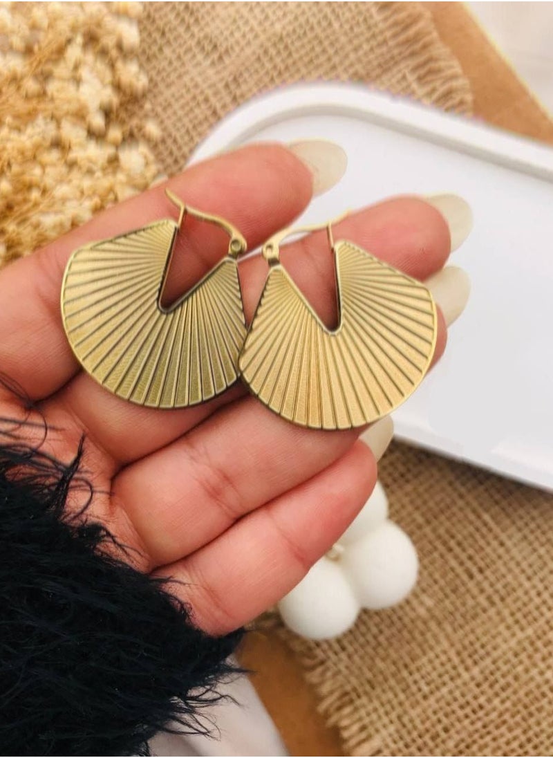 Luxuria - 18k gold plated geometric human concave earrings engraved metal earrings - Image 1