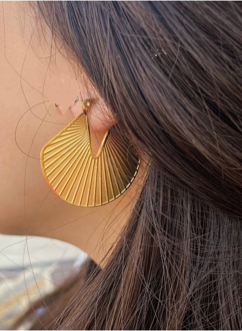 Luxuria - 18k gold plated geometric human concave earrings engraved metal earrings - Image 1