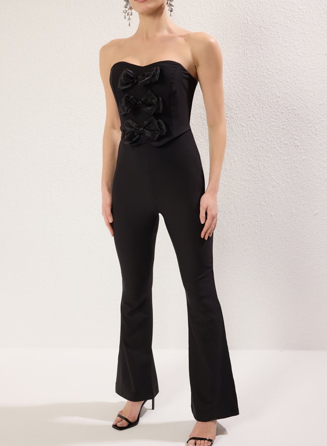 trendyol Black Strapless Bow Woven Stylish Jumpsuit - Image 3
