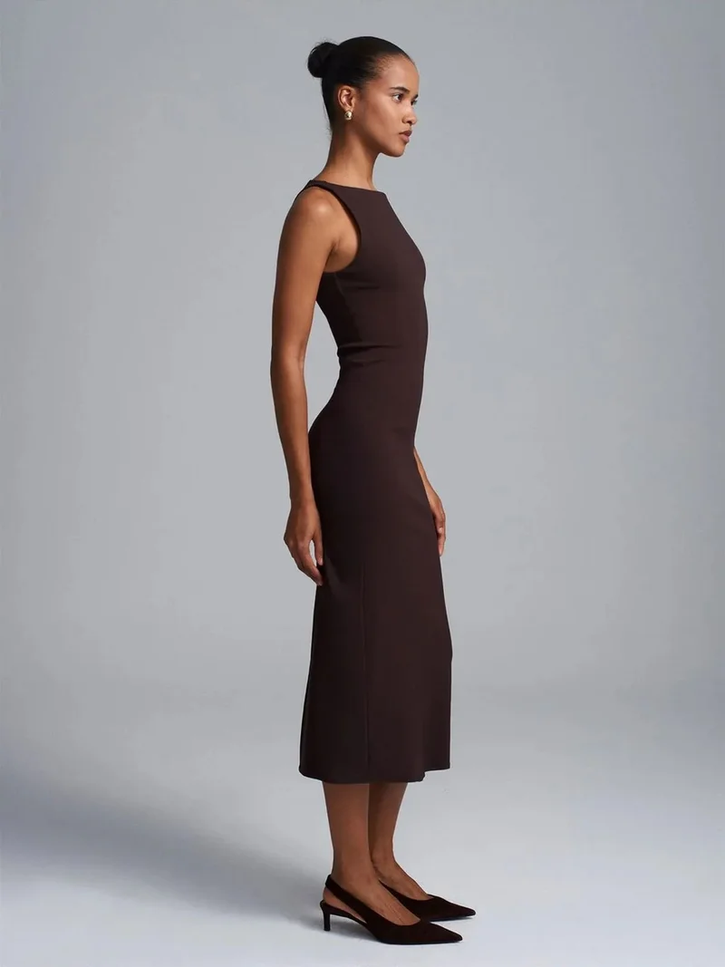 ديلفين DILVIN Sleeveless Midi Bodycon Dress With Slit