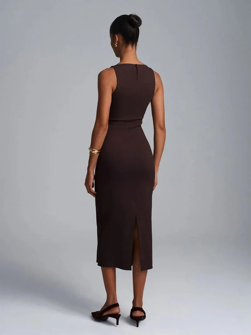 ديلفين DILVIN Sleeveless Midi Bodycon Dress With Slit