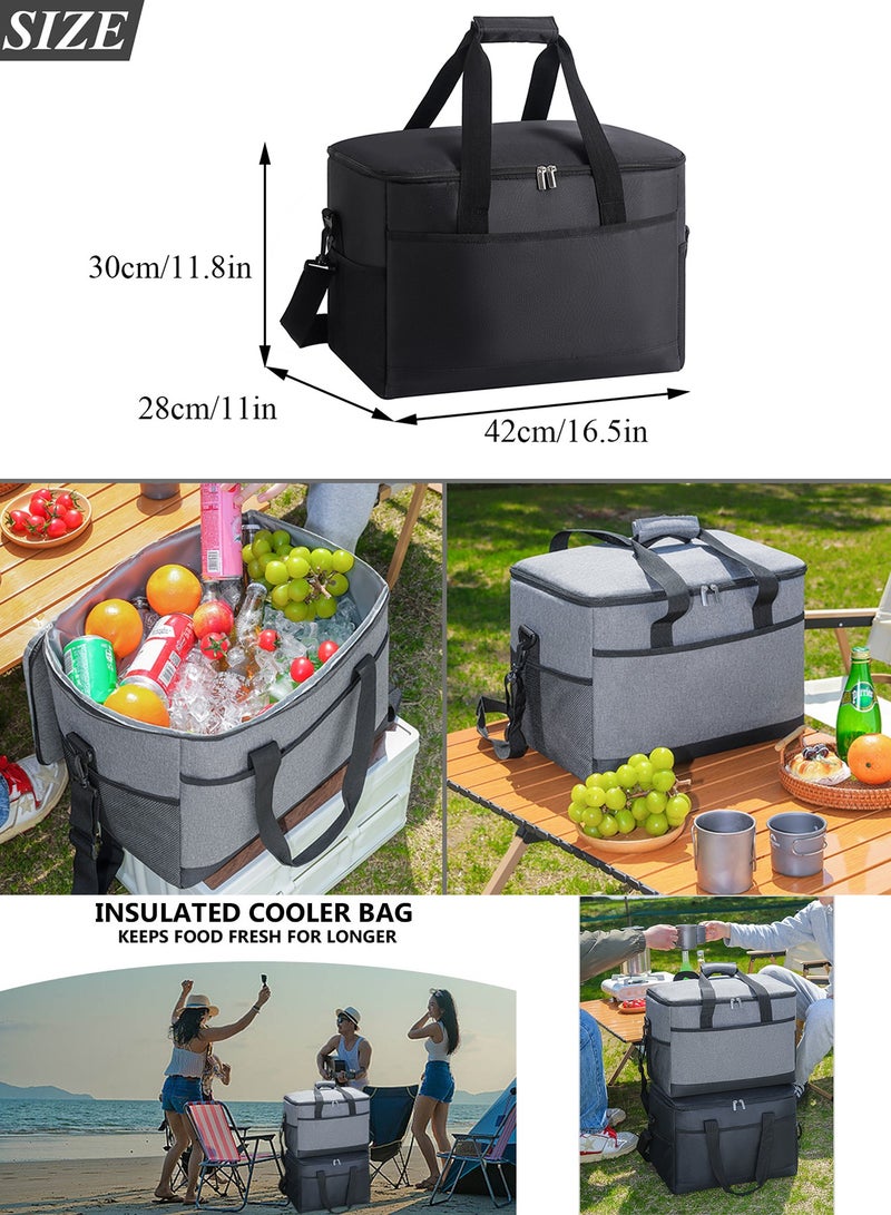 Qiccijoo Soft Cooler Bag 35L Lunch Coolers Beach Cooler Collapsible Insulated Ice Chest Large Leakproof Camping Cooler Portable Travel Cooler for Grocery Shopping Camping Road Trips(Black) - Image 2