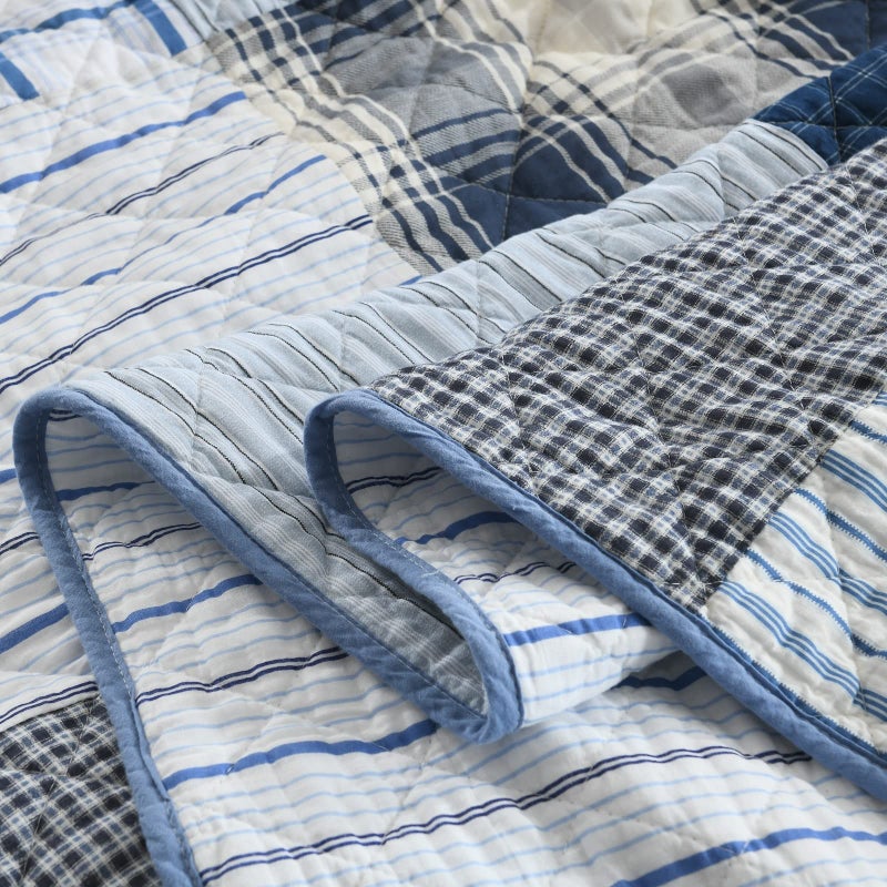 Yvooxny King Quilt Set Bedspread Reversible Plaid Grid Quilted Bedspread 3-Piece Real Patchwork Quilt Bedding Set with Pillowcases for All Seasons, King Size, 108 * 96 Inches - Image 5