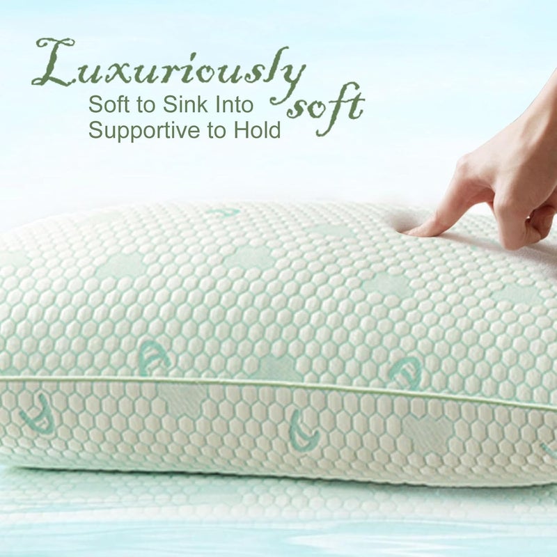 ACCURATEX Cooling Memory Foam Pillows for Sleeping King Size Set of 2, Adjustable Fluffy Pillows with Removable Cover, Cool Bed Pillow for Side Back Stomach Sleepers, Machine Washable, Green - Image 2