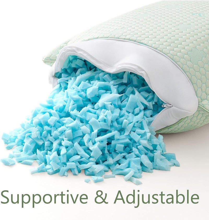ACCURATEX Cooling Memory Foam Pillows for Sleeping King Size Set of 2, Adjustable Fluffy Pillows with Removable Cover, Cool Bed Pillow for Side Back Stomach Sleepers, Machine Washable, Green - Image 5