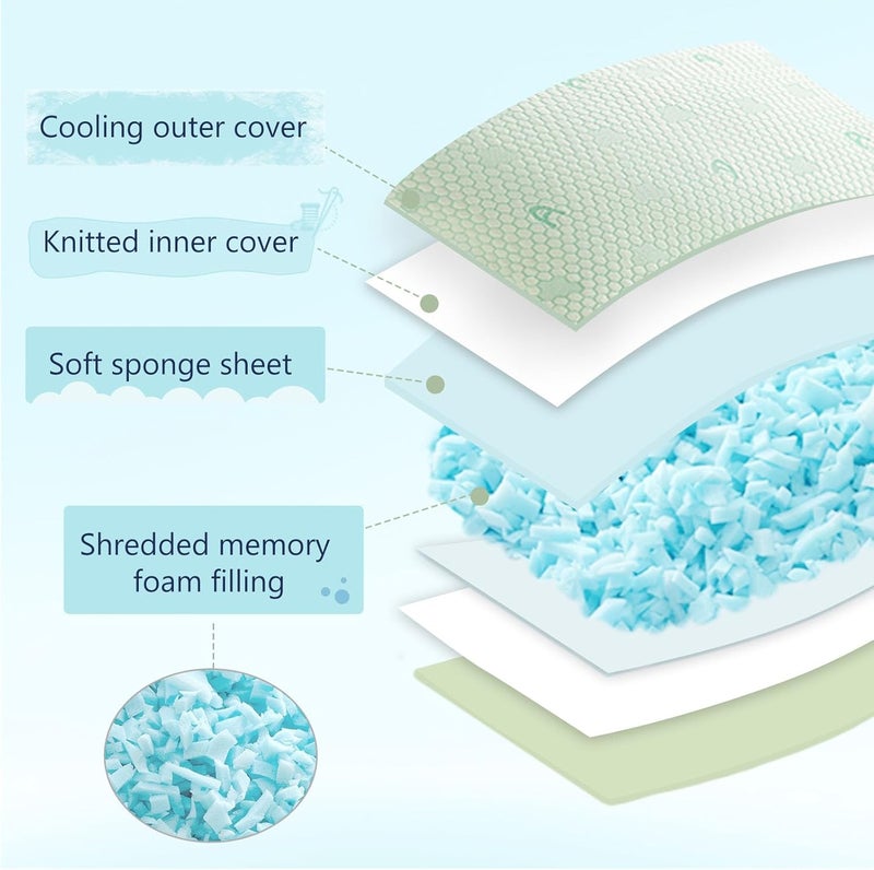 ACCURATEX Cooling Memory Foam Pillows for Sleeping King Size Set of 2, Adjustable Fluffy Pillows with Removable Cover, Cool Bed Pillow for Side Back Stomach Sleepers, Machine Washable, Green - Image 3