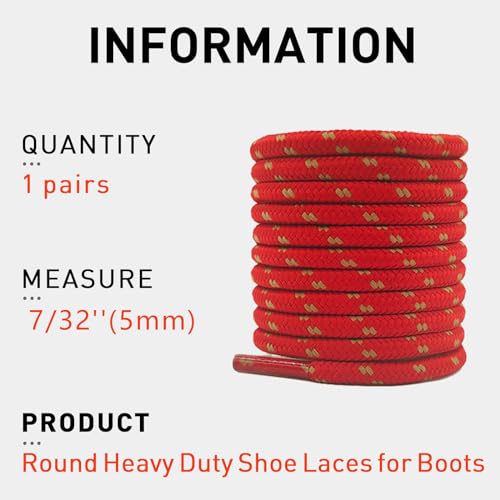 NDTEZUGT 7/32"(5mm) Round ShoeLaces for Boots, Heavy Duty Rope Shoe Laces Strings Replacement for Columbia Hiking Work Boots(Red+White, 54"/140cm) - Image 2