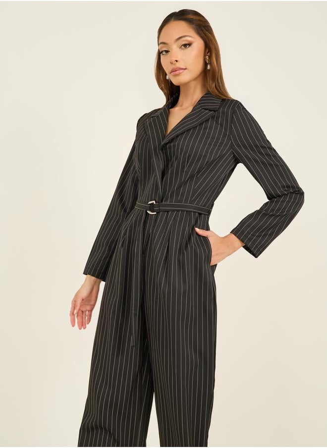 Styli Styli Striped Notch Lapel Wide Leg Jumpsuit  - Image 4