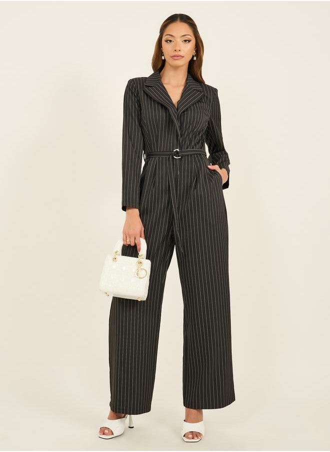 Styli Styli Striped Notch Lapel Wide Leg Jumpsuit  - Image 1