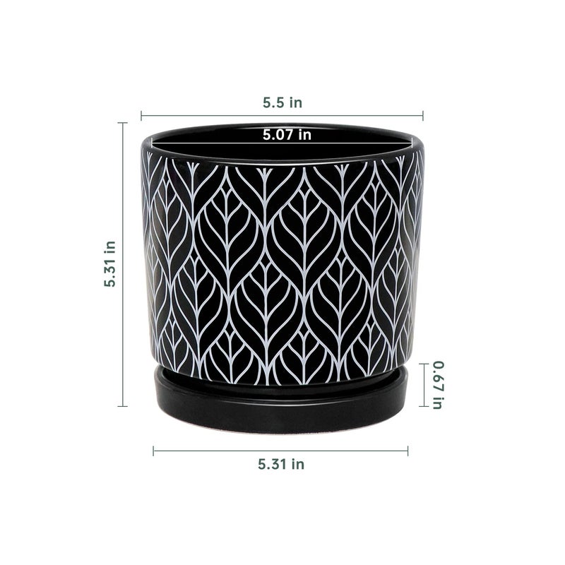 Ton Sin Flower Pots,5.5 Inch Black Ceramic Planter with Drainage Hole,Indoor Cylinder Plant Pots with Saucer,Cactus Succulent Outdoor Garden Pots Set of 4 - Image 3