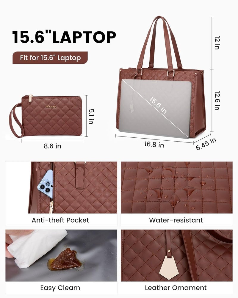 Handcuffs Women’s Lunch Tote Bag with Laptop Compartment | 2-in-1 Office Tiffin Bag for Women | Fits 15.6 Inch Laptop | Waterproof, Insulated, Stylish Handbag for Work, Travel, Picnic (Brown) - Image 3
