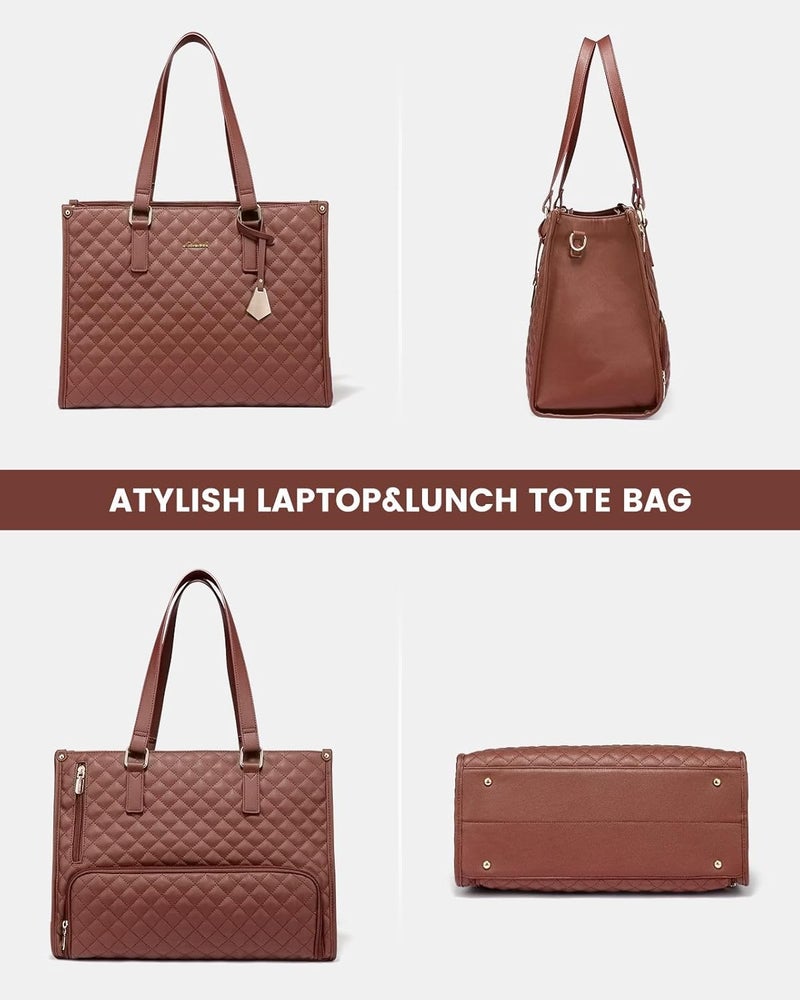 Handcuffs Women’s Lunch Tote Bag with Laptop Compartment | 2-in-1 Office Tiffin Bag for Women | Fits 15.6 Inch Laptop | Waterproof, Insulated, Stylish Handbag for Work, Travel, Picnic (Brown) - Image 2