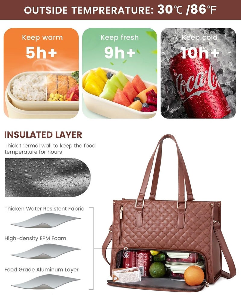 Handcuffs Women’s Lunch Tote Bag with Laptop Compartment | 2-in-1 Office Tiffin Bag for Women | Fits 15.6 Inch Laptop | Waterproof, Insulated, Stylish Handbag for Work, Travel, Picnic (Brown) - Image 5
