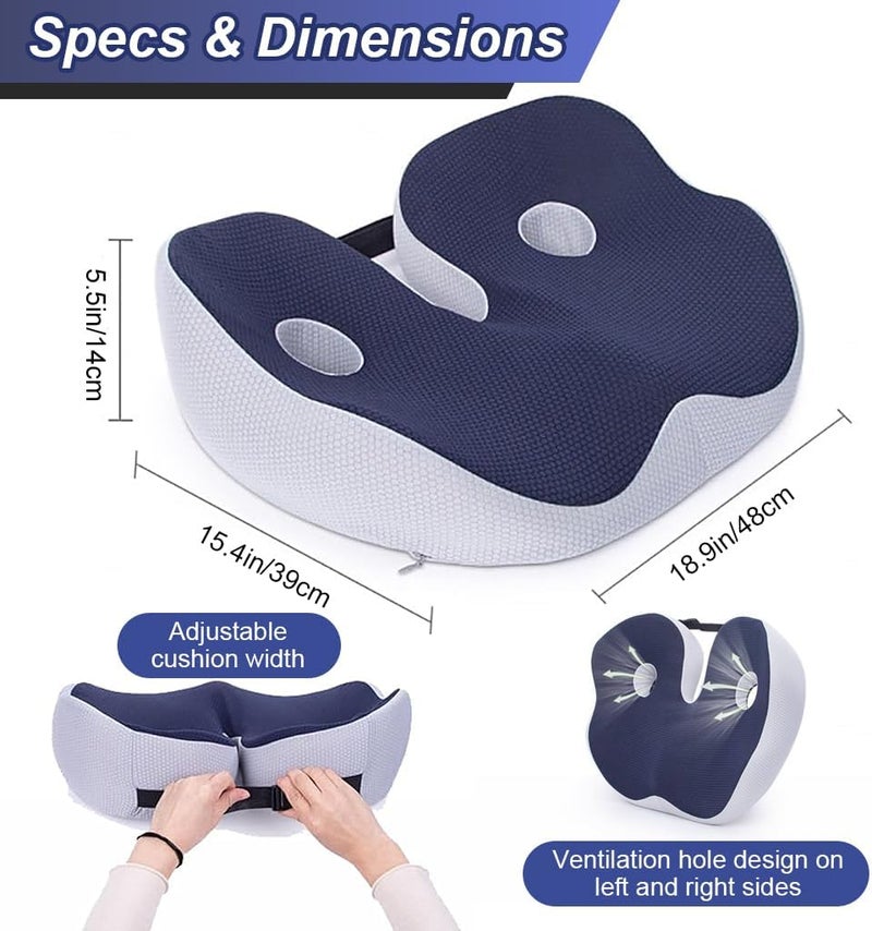 HASTHIP Memory Foam Seat Cushion, Adjustable Seat Cushion for Chair Pain Relief SeatCushion for Lower Back Pain, Sciatica, Herniated Discs, Hemorrhoid, All Season Use - Image 2
