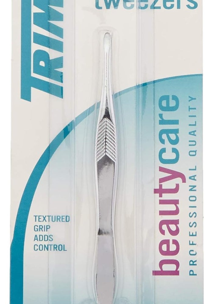 Trim Blunt Tip Tweezers with Textured Grip - Silver Metal - Image 2