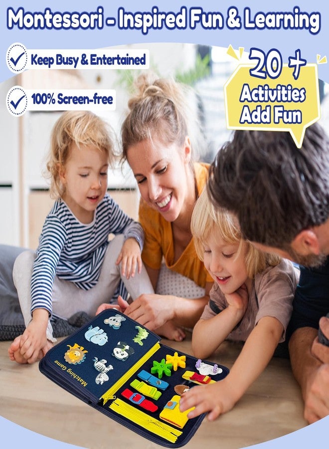 Qizfun Toddler Busy Board Montessori Toys - Sensory Busy Book, Educational Learning Travel Toy for Airplane & Car, Keeps Toddlers Entertained, Birthday Gifts for Toddler Boys Girls (Blue/P8) - Image 2