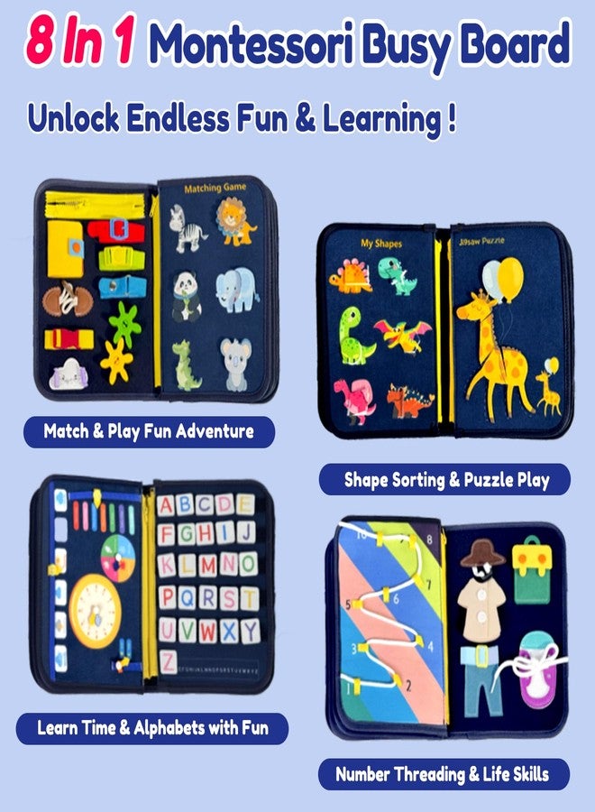 Qizfun Toddler Busy Board Montessori Toys - Sensory Busy Book, Educational Learning Travel Toy for Airplane & Car, Keeps Toddlers Entertained, Birthday Gifts for Toddler Boys Girls (Blue/P8) - Image 3