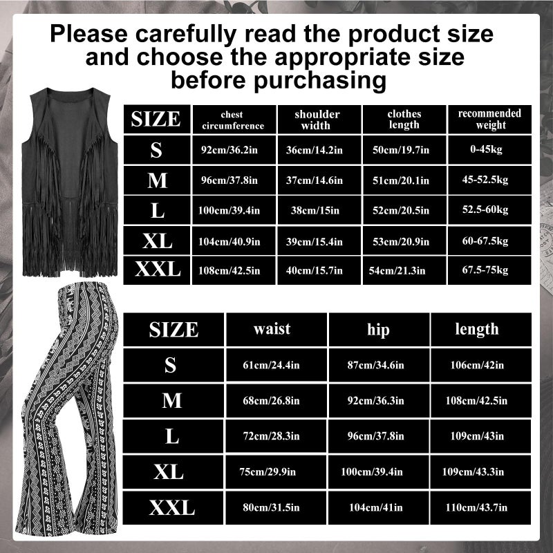 Leumoi 5 Pcs 60s 70s Costume for Women Disco Outfits Hippie Accessories Fringe Vest Boho Flared Pant for Mardi Gras Carnival(Small,Black) - Image 4