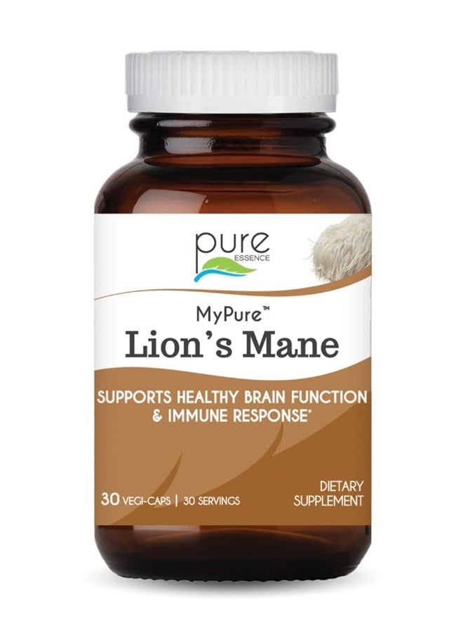 PURE ESSENCE LABS MyPure Lions Mane Organic Mushroom Supplement - 100% Real Mushroom Extract for Immune Support, Combat Stress, Build Energy - Best Immune Booster for Men and Women (30 Capsules) - Image 1