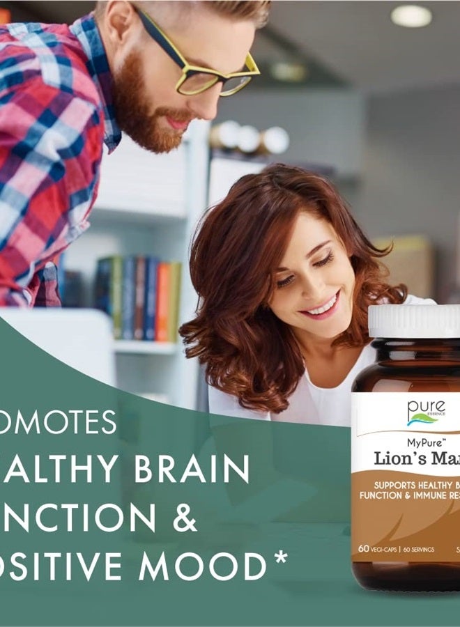 PURE ESSENCE LABS MyPure Lions Mane Organic Mushroom Supplement - 100% Real Mushroom Extract for Immune Support, Combat Stress, Build Energy - Best Immune Booster for Men and Women (30 Capsules) - Image 3