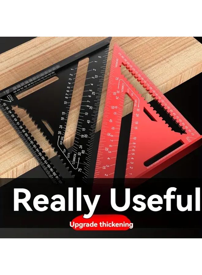 Red Aluminum Alloy Triangle Ruler Heavy Duty Angle Measuring Tool for Woodworking - Image 2