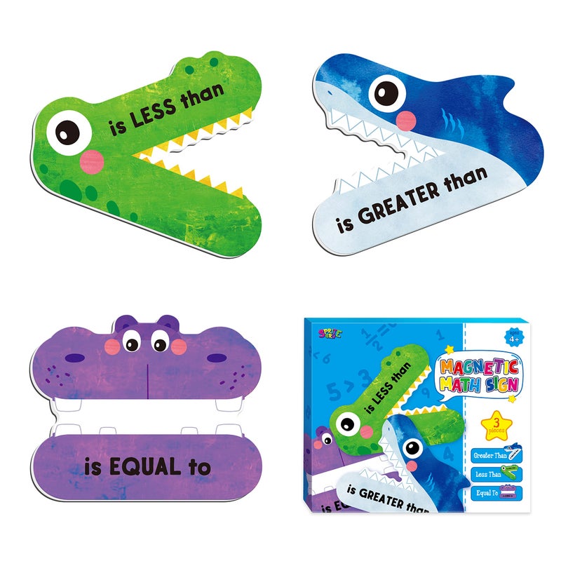 SpriteGru 3 Magnetic Math Signs, Math Symbols Greater Than/Less Than/Equal to Math Demonstration Tool Teacher School Classroom Supplies, Numeric Relationship Understanding and Math Problem Solving - Image 1