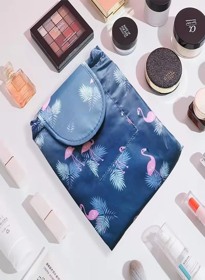 Luxula Waterproof Cosmetic Portable Travel Toiletry Fordable Large Lazy Pouch Drawstring Makeup Pouch Bag for Girl and Women (Navy Blue) (Navy Blue) - Image 4