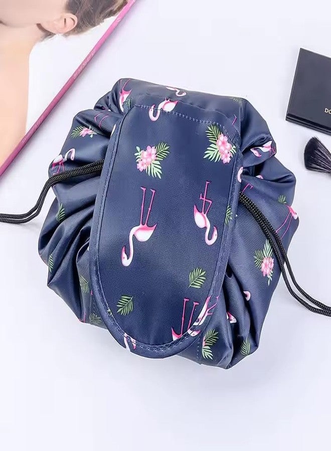 Luxula Waterproof Cosmetic Portable Travel Toiletry Fordable Large Lazy Pouch Drawstring Makeup Pouch Bag for Girl and Women (Navy Blue) (Navy Blue) - Image 2