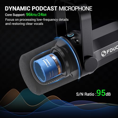 FDUCE Dynamic Microphone, XLR/USB Podcast Recording PC Microphone for Vocal Voice-Over Streaming, Studio Metal Mic with Mute, Headphone Jack, Monitoring Volume Control, with Boom Arm (SL40+) - Image 2