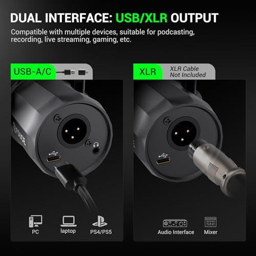 FDUCE Dynamic Microphone, XLR/USB Podcast Recording PC Microphone for Vocal Voice-Over Streaming, Studio Metal Mic with Mute, Headphone Jack, Monitoring Volume Control, with Boom Arm (SL40+) - Image 4