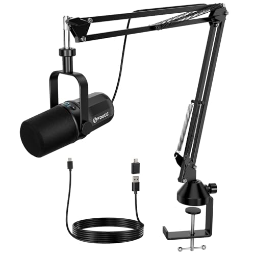 FDUCE Dynamic Microphone, XLR/USB Podcast Recording PC Microphone for Vocal Voice-Over Streaming, Studio Metal Mic with Mute, Headphone Jack, Monitoring Volume Control, with Boom Arm (SL40+) - Image 1