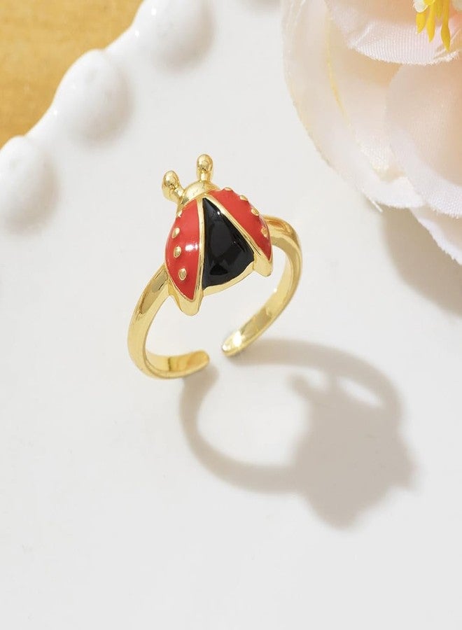 OIDIMS Vintage Cute Ladybug Statement Adjustable Open Wrap Rings for Women Men 14k Gold-Tone Plated Personalized Fashion Tiny Animal Insect Expandable Knuckle Tail Finger Rings Comfort Fit Dainty Jewelry - Image 3