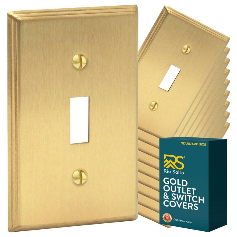 Rio Salto BRASS Metal Toggle Switch غطاء منفذ الذهب أو غطاء مفتاح الإضاءة لوحة الحائط حجم قياسي جدار واحد يغطي لوحة الحائط 1 عصابة النحاس المصقول Togle 1-Gang 10-Pack - Image 1