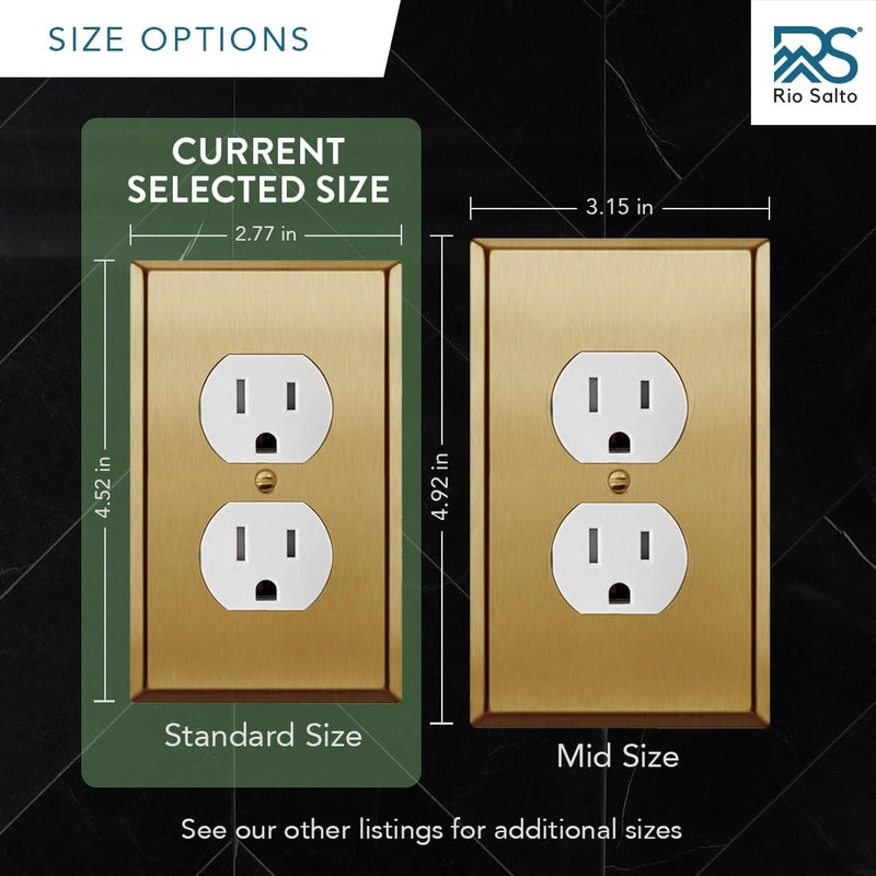 Rio Salto BRASS Metal Toggle Switch غطاء منفذ الذهب أو غطاء مفتاح الإضاءة لوحة الحائط حجم قياسي جدار واحد يغطي لوحة الحائط 1 عصابة النحاس المصقول Togle 1-Gang 10-Pack - Image 5