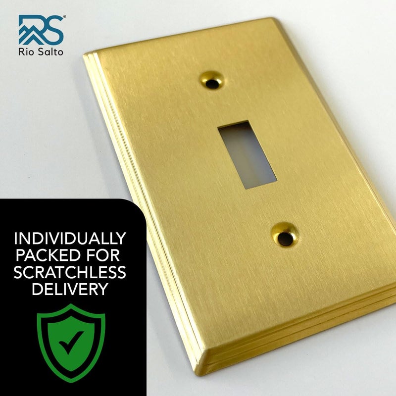 Rio Salto BRASS Metal Toggle Switch غطاء منفذ الذهب أو غطاء مفتاح الإضاءة لوحة الحائط حجم قياسي جدار واحد يغطي لوحة الحائط 1 عصابة النحاس المصقول Togle 1-Gang 10-Pack - Image 2