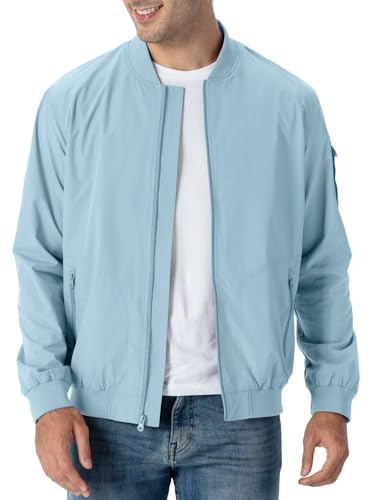 Rdruko Men's Lightweight Bomber Jacket Windproof Casual Fashion Windbreaker Jacket(Sky Blue, US S) - Image 1