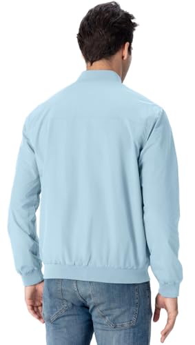Rdruko Men's Lightweight Bomber Jacket Windproof Casual Fashion Windbreaker Jacket(Sky Blue, US S) - Image 2