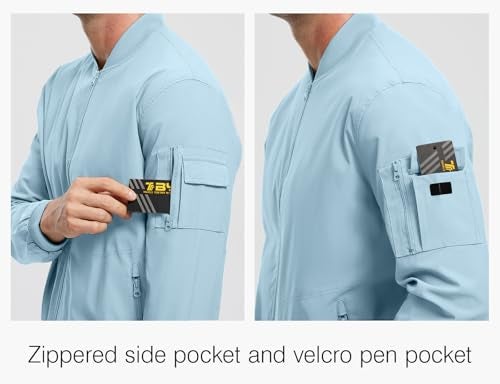 Rdruko Men's Lightweight Bomber Jacket Windproof Casual Fashion Windbreaker Jacket(Sky Blue, US S) - Image 5
