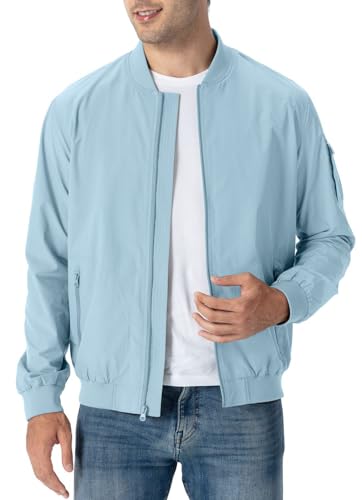Rdruko Men's Lightweight Bomber Jacket Windproof Casual Fashion Windbreaker Jacket(Sky Blue, US S) - Image 3