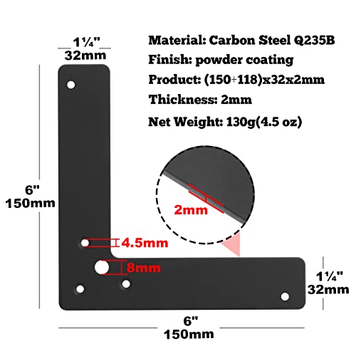 GBGS 10 Pcs 6" Black Flat Corner Brace,L Shaped Corner Stealth Speed Brace Mending Plate,Size:6"x 6"x1-1/4 - Image 2