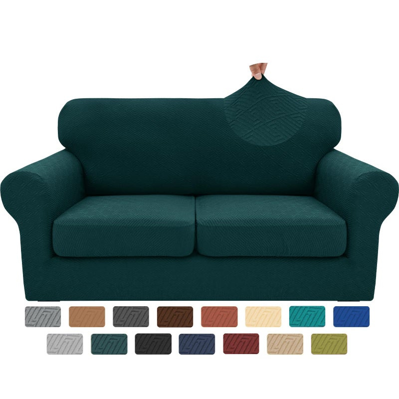 XINEAGE 2025 New 3 Pieces Couch Covers for 2 Cushion Sofa Super Stretch Loveseat Slipcover Pet Dog Universal Slip Cover Anti Slip Love Seat Furniture Protector Blackish Green 5569