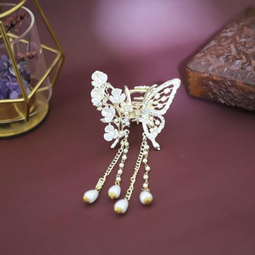 JWELLA Korean Style Hair Clips For Women - Korean Accessories -With Pearls & Rhinestone - Hair Accessories for Women (1 Pc) Clutcher For Hair (Design -2) - Image 2