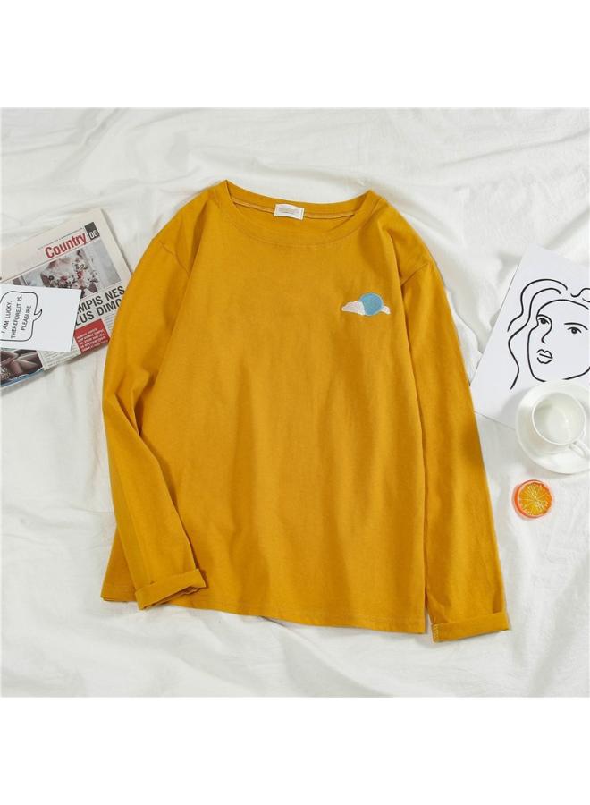 Internet Celebrity Spring And Autumn 20 9 New Women's Clothing Korean Style Loose Weather Pattern Embroidered Long Sleeve Base Shirt T-shirt Top Trendy 