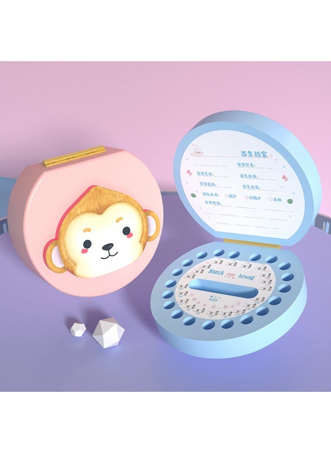 Milk Tooth Box Baby Fetal Hair Collection Box Gift Children Souvenir Wooden Internet Celebrity Tooth Storage Box Boys And Girls-Color:Blue-Mouse (English Version)  - Image 2