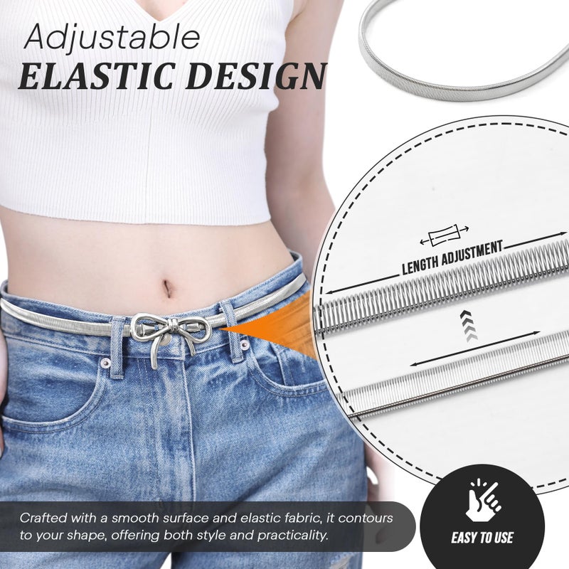 Philbinden 2 Pcs Belts For Women, Skinny Gold Belt Waist Belt, Adjustable Stretchy Fashion Waistband With Bow-Knot for Dresses Jeans (A-bow belts) - Image 4