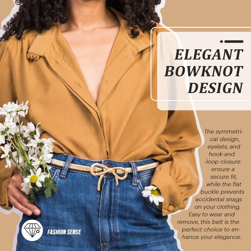 Philbinden 2 Pcs Belts For Women, Skinny Gold Belt Waist Belt, Adjustable Stretchy Fashion Waistband With Bow-Knot for Dresses Jeans (A-bow belts) - Image 5