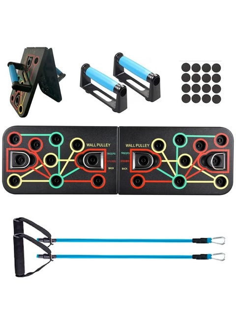 Push Up Board, Multi-function Push Up Stand With Resistance Bands, Foldable Portable Strength Training Equipment for Men and Women, Push up Handles for Floor to Strengthen Arms, Core and Back