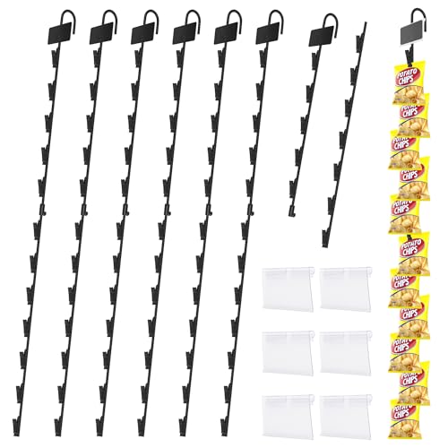 WIWAPLEX 6 Pack Metal Display Merchandising Hanging Strips, 32 inches Retail Metal Strips 72 Clips Rack Display Strips with 6 Head Labels Holder for Clip on Potato Chips Snack - Image 1