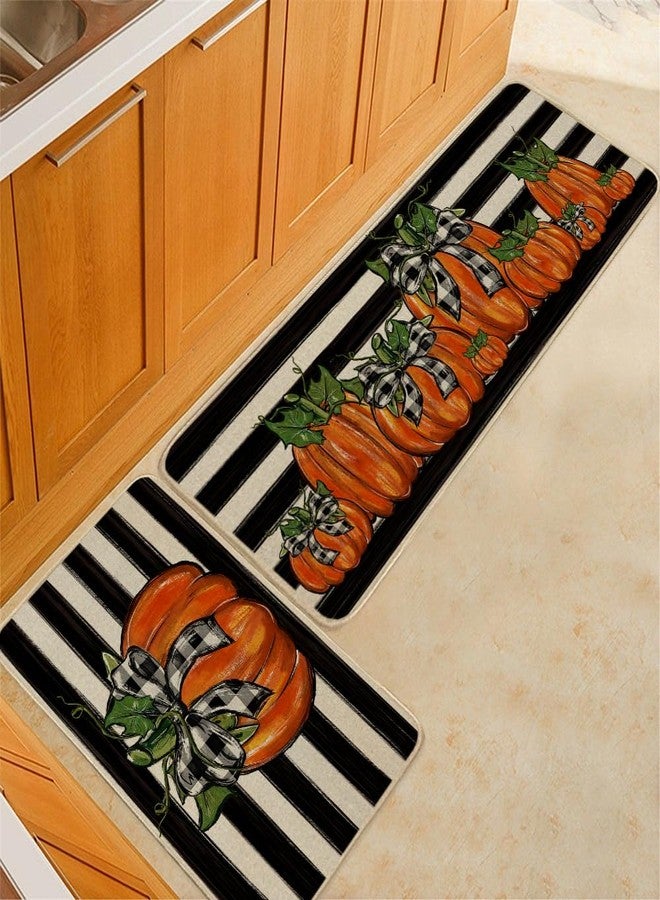GEEORY Fall Kitchen Mats Set of 2, Striped Pumpkins Bowknot Floor Mat Farmhouse Seasonal Holiday Thanksgiving Decorations 17x29 and 17x47 Inch (Striped) GK068 - Image 5
