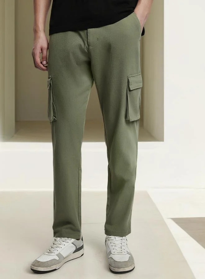Slim Fit Light Olive Trouser for Men - Cotton Blend, Full Length, Mid Rise, Casual,